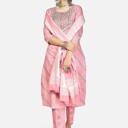 Vbuyz Women Pink Ethnic Motifs Embroidered Regular Mirror Work Pure Cotton Kurta with Trousers & With-23