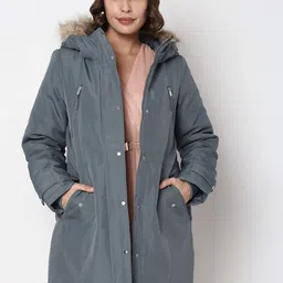 Vero Moda Faux Fur Trim Detail Hooded Longline Parka Jacket-46