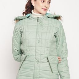 Adobe Women Green Checked Lightweight Parka Jacket-28