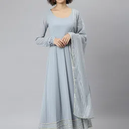 Janasya Women Grey Flared Sleeves Gotta Patti Georgette Anarkali Kurta-picture-19
