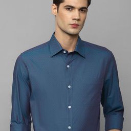 Louis Philippe Self Design Textured Spread Collar Regular Fit Pure Cotton Formal Shirt-image-15