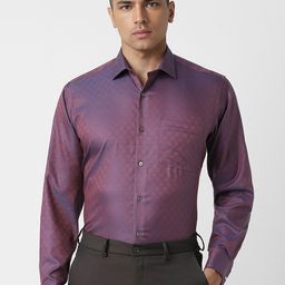 Van Heusen Men Opaque Textured Spread Collar Formal Pure Cotton Shirt-image-97