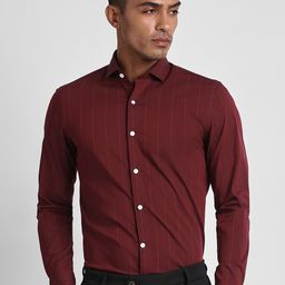 Peter England Spread Collar Slim Fit Striped Cotton Formal Shirt-picture-9