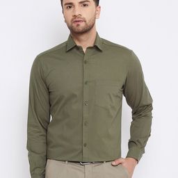 D Kumar Men Olive Green Standard Formal Cotton Shirt-image-90