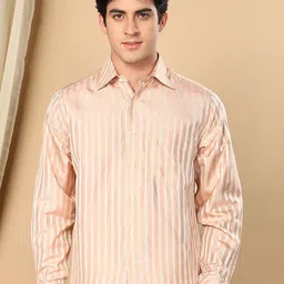 TATTVA Men Classic Spread Collar Vertical Striped Silk Casual Shirt-image-18