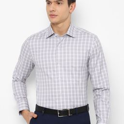 Louis Philippe Men Grey & White Checked Pure Cotton Formal Shirt-image-59