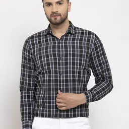 JAINISH Men Black Comfort Tartan Checked Pure Cotton Formal Shirt-image-77