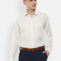 Van Heusen Men Cream-Coloured Checked Formal Shirt-image-33