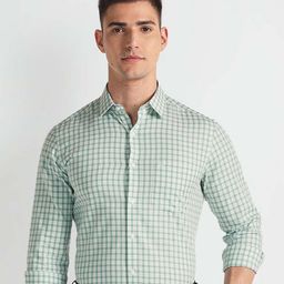 Arrow spread collar Long Sleeves Checked Classic Fit Cotton Formal Shirt-image-82