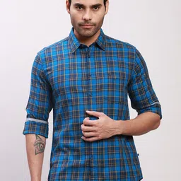 Parx Slim Fit Tartan Checks Spread Collar Cotton Formal Shirt-image-66