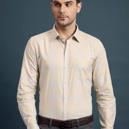 LOUIS STITCH Comfort Regular Fit Checked Spread Collar Pure Cotton Formal Shirt-image-62