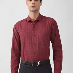 Peter England Slim Fit Opaque Checked Formal Shirt-image-50