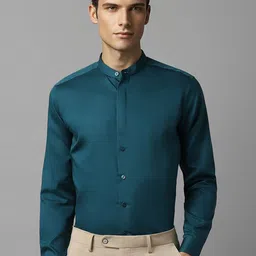 Louis Philippe Slim Fit Opaque Mandarin Collar Cotton Formal Shirt-picture-8