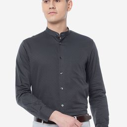 METAL Slim Fit Mandarin Collar Cotton Formal Shirt-image-65