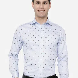METAL Men Blue Slim Fit Printed Cotton Formal Shirt-image-42