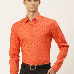 SOJANYA Men Orange Classic Regular Fit Printed Formal Shirt-image-90