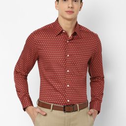 Louis Philippe Gods & Kings Men Red Printed Giza Cotton Formal Shirt-image-45