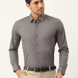 SOJANYA Men Grey & Black Classic Regular Fit Printed Cotton Formal Shirt-image-53
