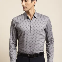 SOJANYA Men Grey & Black Cotton Classic Fit Printed Formal Shirt-image-35