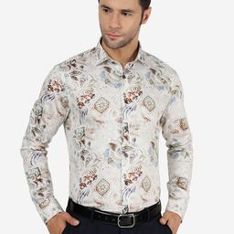 JB STUDIO Slim Fit Ethnic Motifs Printed Spread Collar Cotton Formal Shirt-image-41
