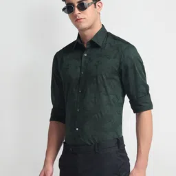 Arrow Slim Fit Abstract Printed Twill Weave Pure Cotton 1851 Formal Shirt-image-97