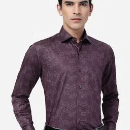 METAL Slim Fit Geometric Printed Cotton Formal Shirt-image-96