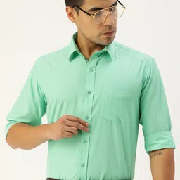 English Navy Men Sea Green Slim Fit Solid Easy Iron Formal Shirt-image-76