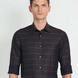 Arrow Horizontal Striped Opaque Cotton Formal Shirt-image-52