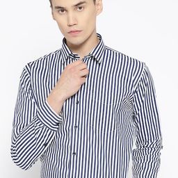 Hancock Comfort Plus Size Vertical Striped Cotton Formal Shirt-48