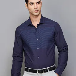 CODE by Lifestyle Spread Collar Horizontal Striped Slim Fit Opaque Formal Shirt-image-4