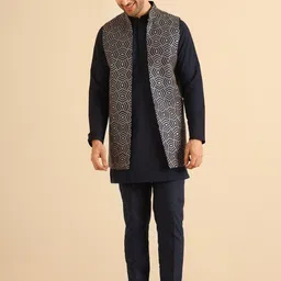 KISAH Men Embroidered Sequinned Long Sleeves Kurta Jacket Trouser Set-21