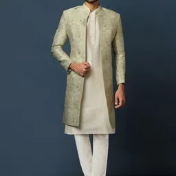 KISAH Self-Design Cotton Sherwani Trouser Set-picture-15