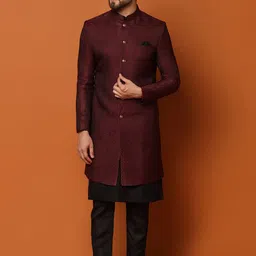 KISAH Self-Design Mandarin Collar Sherwani Set-picture-13