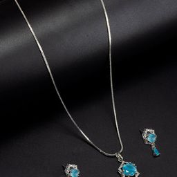 PRIVIU Rhodium-Plated American Diamond Studded Jewellery Set-49