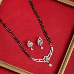 PANASH Gold-Plated Stone-Studded Solitaire Mangalsutra Earrings Set-17
