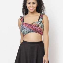 CUKOO Abstract Printed Padded Top With Skirt Swim Set-image-5