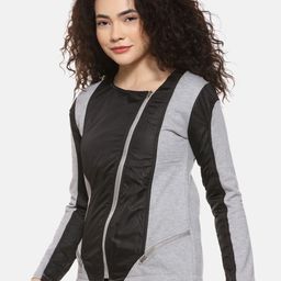 Campus Sutra Women Grey Colourblocked Sporty Jacket-image-87