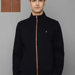Louis Philippe Men Navy Blue And Brown Solid Reversible Sporty Jacket-image-8