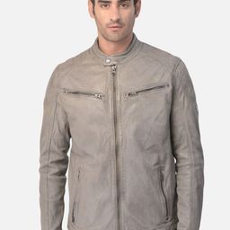 Woods Men Grey Leather Water Resistant Leather Jacket-50