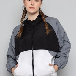 CHKOKKO Colourblocked Hooded Windcheater Crop Sporty Jacket-image-99