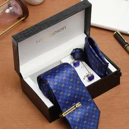 MUTAQINOTI Men Thin Checks Blue Silk Blend Necktie Accessory Gift Set-image-69