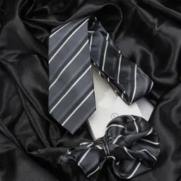KOVOVE Men Black Graceful Striped Accessory Gift Set-44