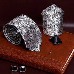 LOUIS STITCH Men Silk Printed Necktie Accessory Gift Set Combo-image-62