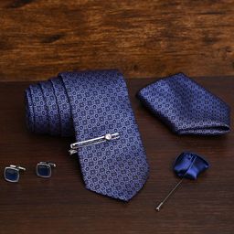 LOUIS STITCH Men Silk Printed Necktie Accessory Gift Set Combo-image-67