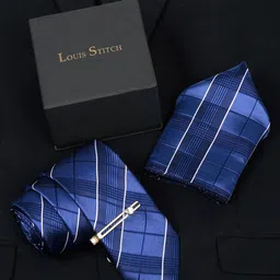 LOUIS STITCH Men Checked Silk Accessory Gift Set-image-54