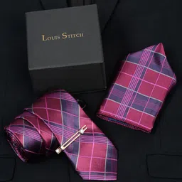 LOUIS STITCH Men Checked Silk Accessory Gift Set-image-73