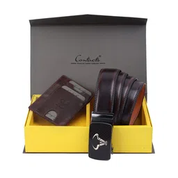 CONTACTS Men Brown Solid Leather Accessory Gift Set-image-48