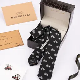 The Tie Hub Men Printed Microfiber Tie With Cufflinks-image-76