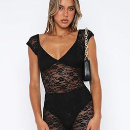 StyleCast Black Scoop Neck Lace Inserts Playsuit-image-0