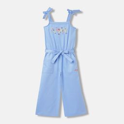 Blue Giraffe Girls Embroidered Pure Cotton Jumpsuit With Belt-image-95